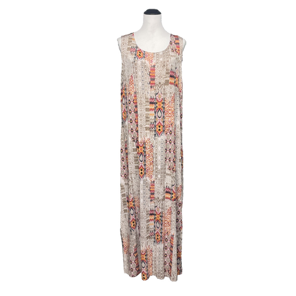 Chico’s Travelers Dress Sz 3 US 16/XL Geo Aztec Multicolor Slv-less Maxi Neutral
